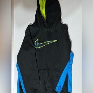 Nike Kids Black Hoodie with Blue and Neon Accents